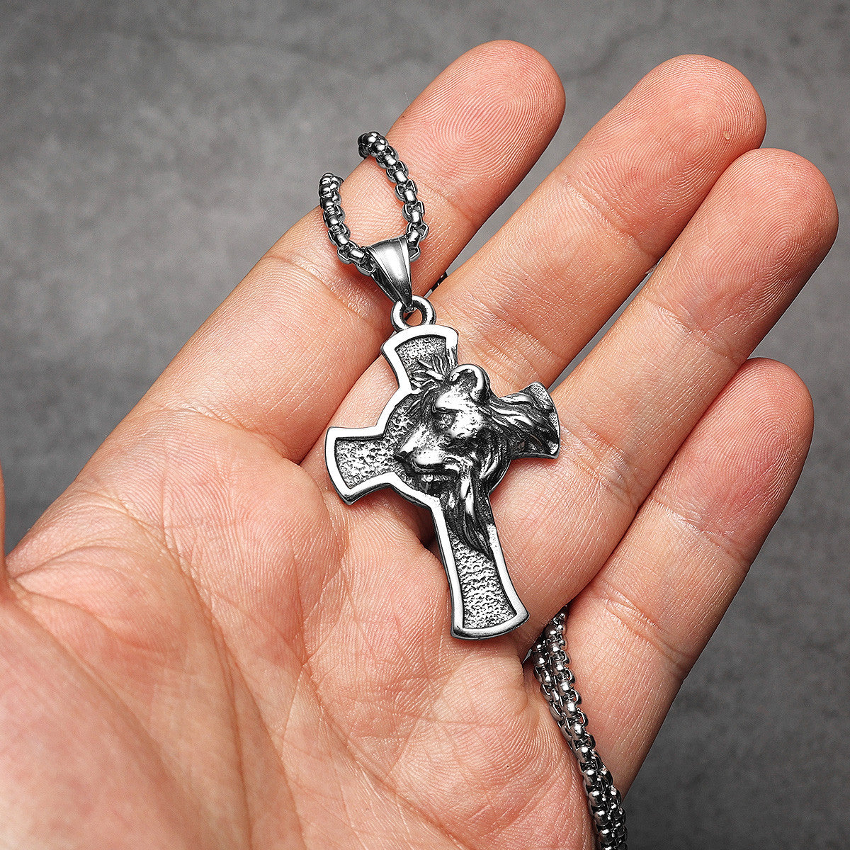 Lion Of Judah | Solid Stainless Steel The King Has Risen Cross Pendant