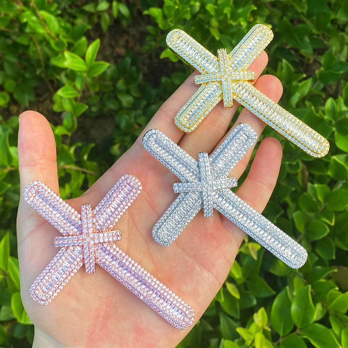 The Ribbon Cross | Iced Blinged Out Baguette VVS Diamond CZ Pendant