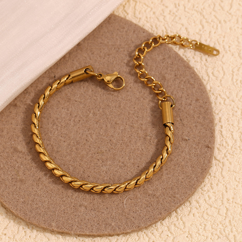 Ladies Thick 18k Gold Waterproof Stainless Steel S-Chain Link Bracelet