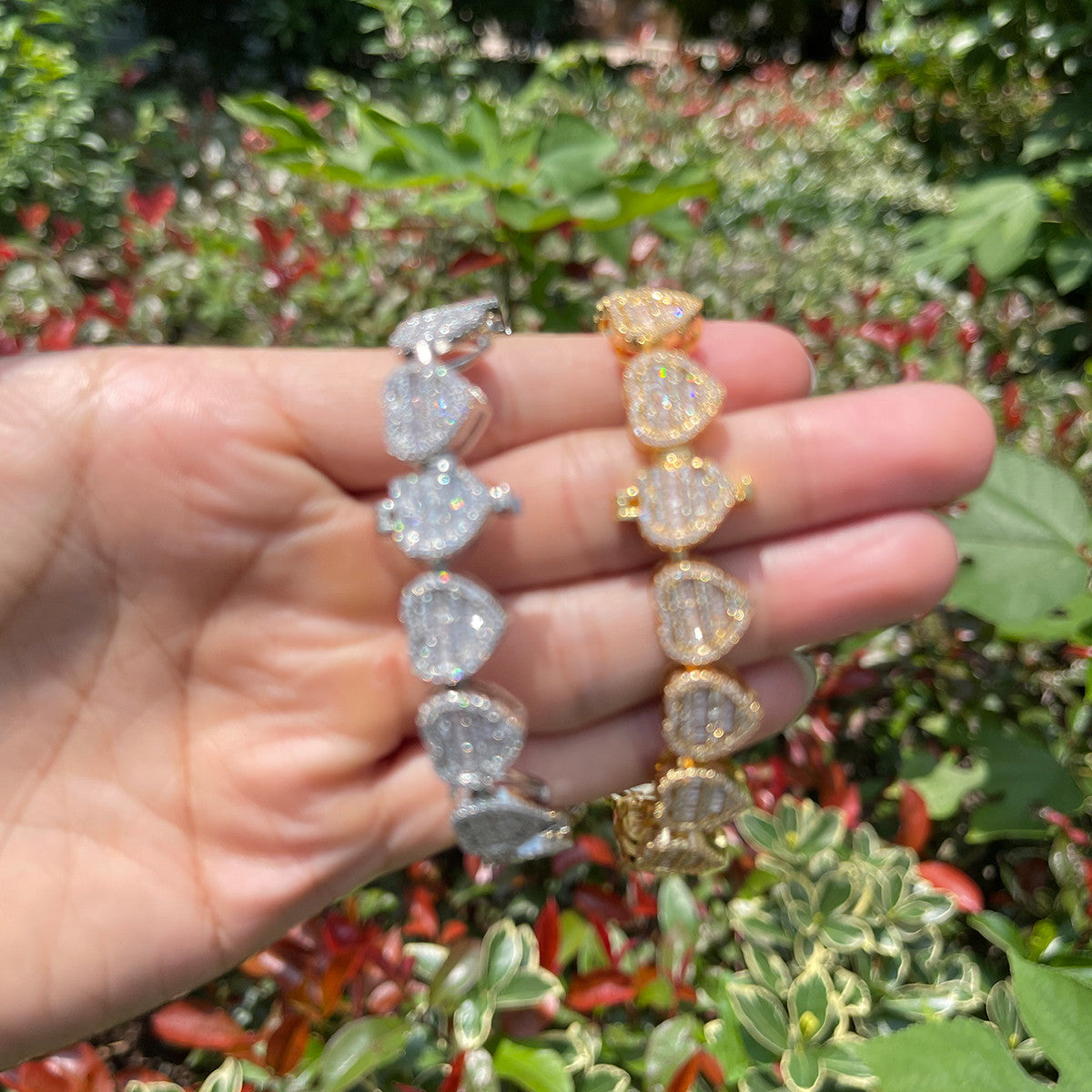 IceCold Heart | Ladies Crushed Ice Baguette 24k Silver Rose Gold Heart Tennis Bracelet