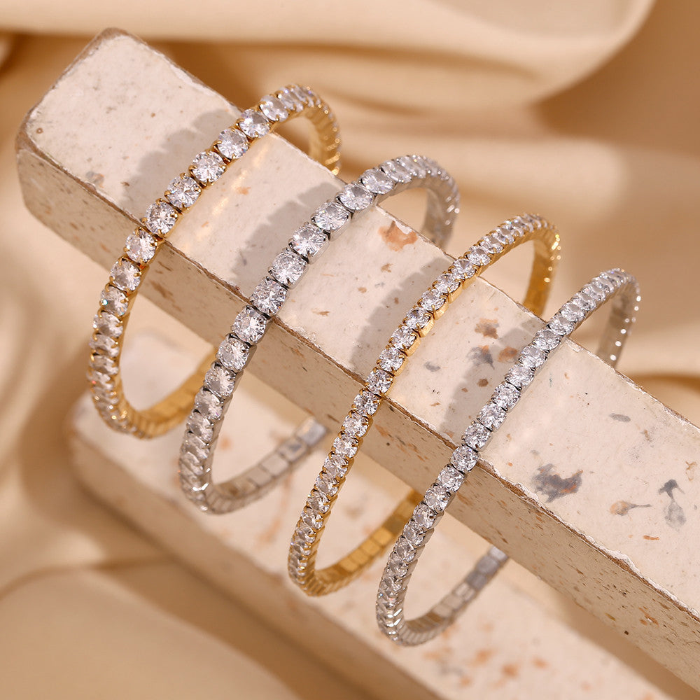 Waterproof No Fade 18k Gold Stainless Steel 3mm 4mm Elastic Square Zircon Bracelet