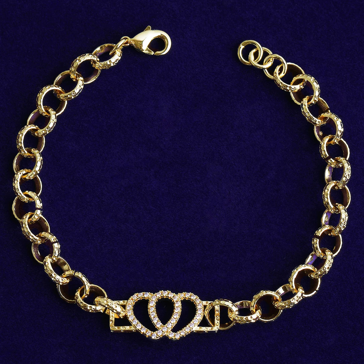 Heart Two Heart | Iced Belcher Link Prong Set VVS Diamond CZ Stone Hearts Bracelet