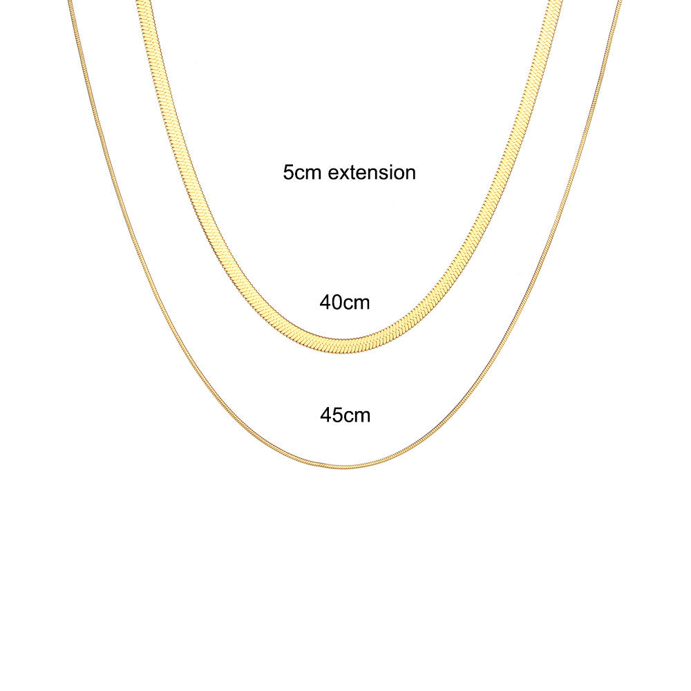 No Tarnish No Fading Stainless Steel 18K Gold  Herringbone Thin Snake Chain Layer Necklace