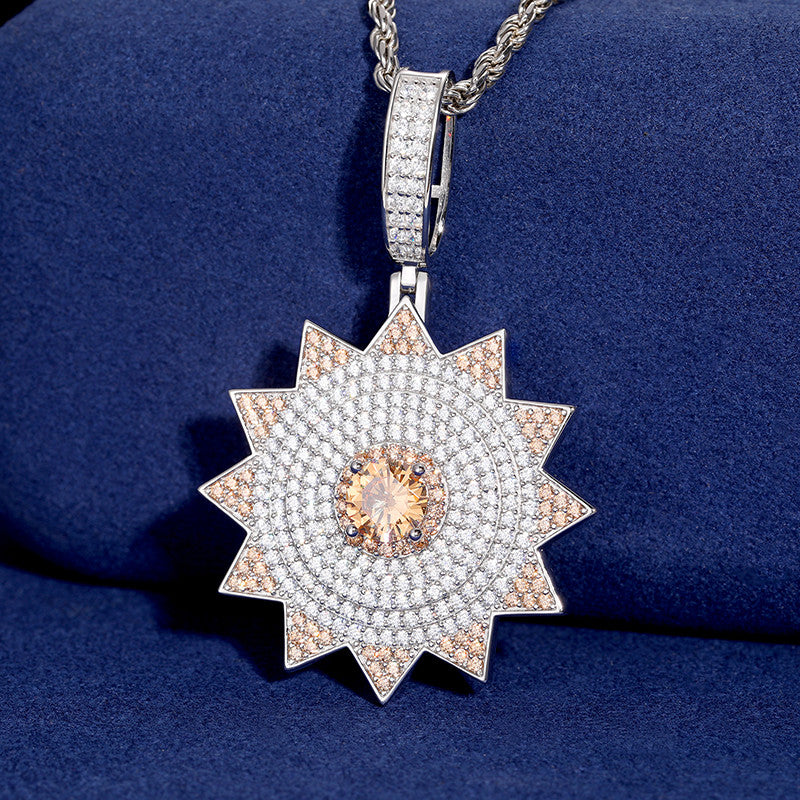 The illumined | Solid Sterling Silver Moissanite Diamond Sun God Hip Hop Pendant