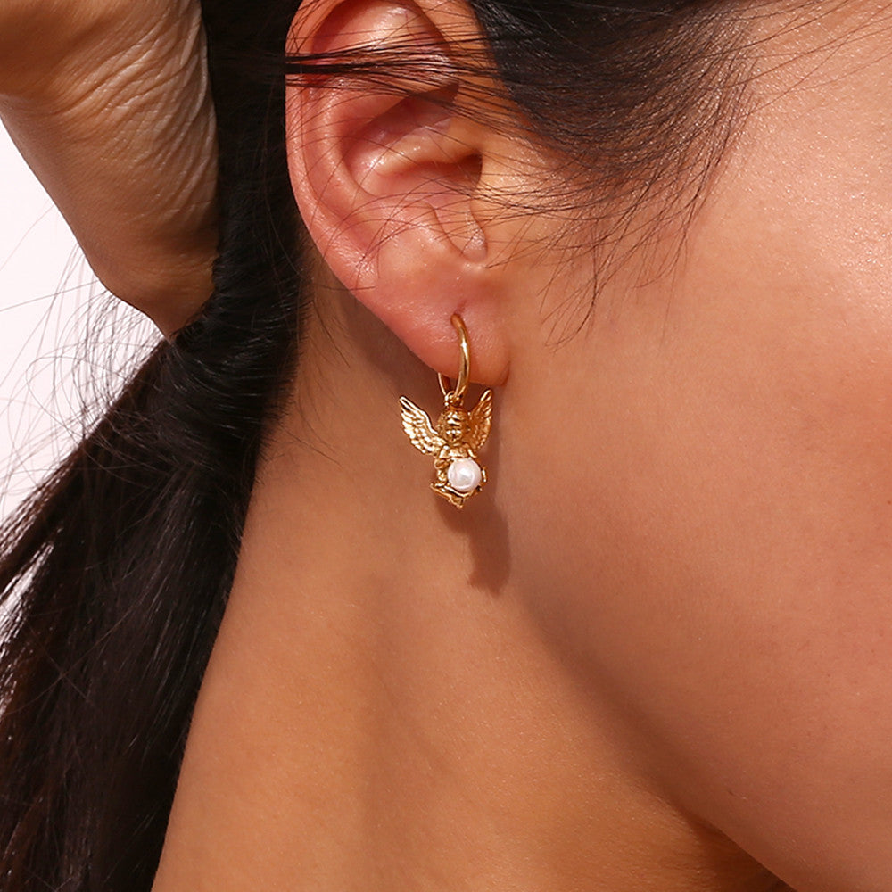 18k Gold Wrap Classic Circular Wave V-shaped Multi Layer Stainless Steel Earrings