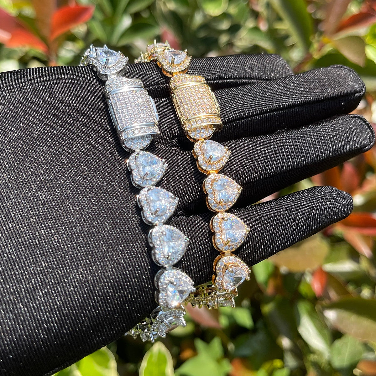 Ladies Center Stone Heart Link Street Wear Casual Tennis Chain Bracelets