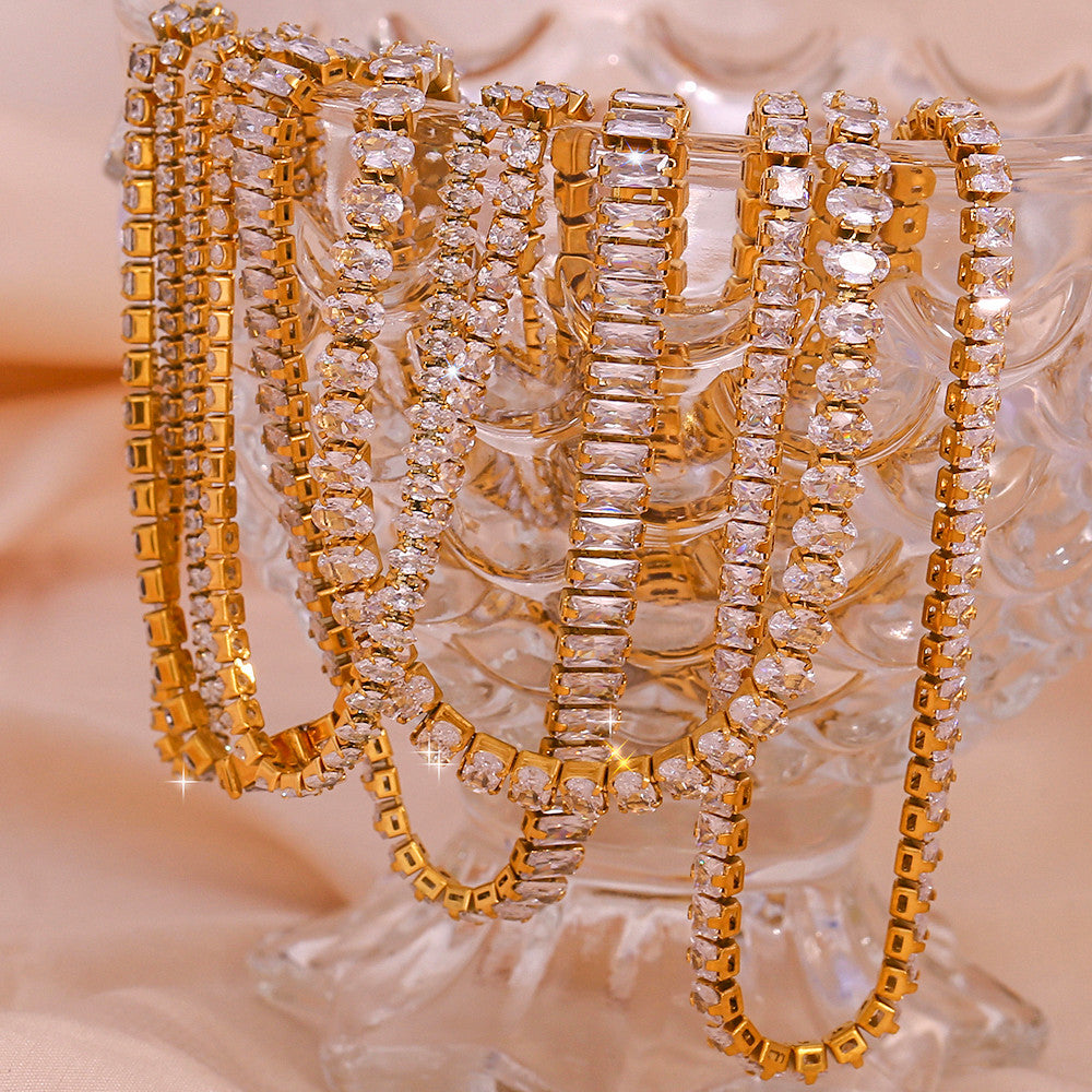 Ladies 18k Gold Waterproof Stainless Steel Bling Tennis Chain Necklace