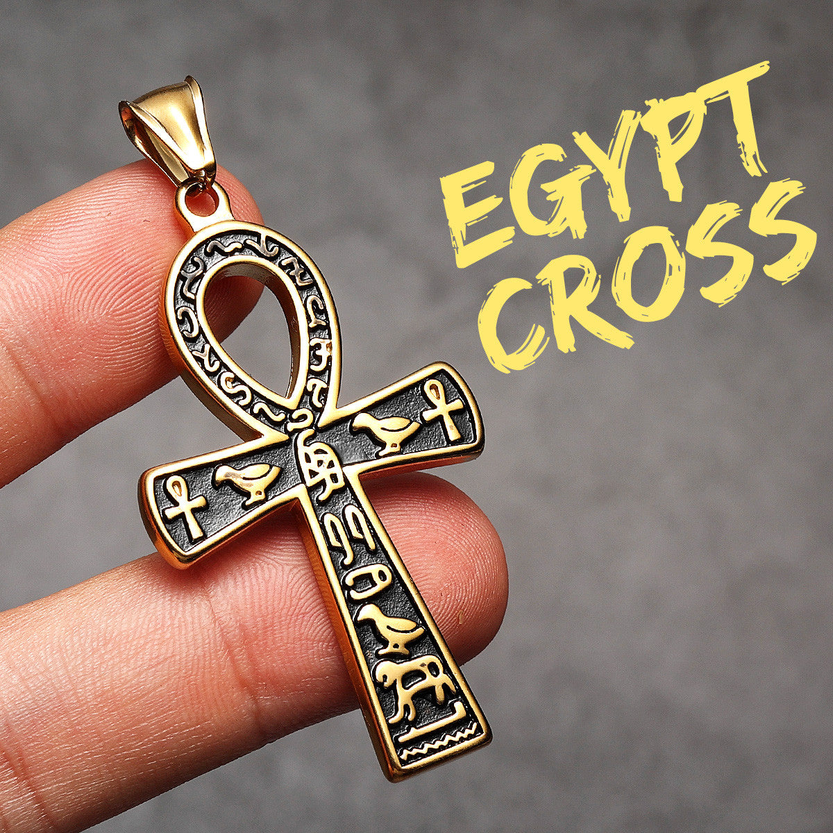 Hieroglyph Ankh | 316L Solid Stainless Steel Egyptian Ancient African Ankh Cross Pendant