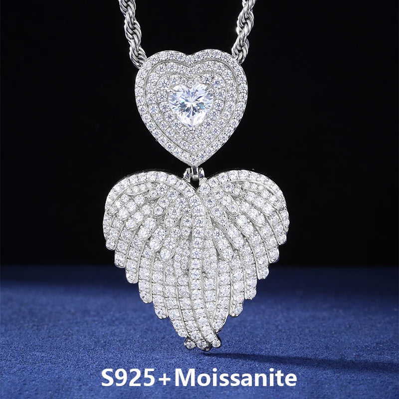 Angel Love | Moissanite Diamond 925 Sterling Silver Angel Wings Heart Pendant