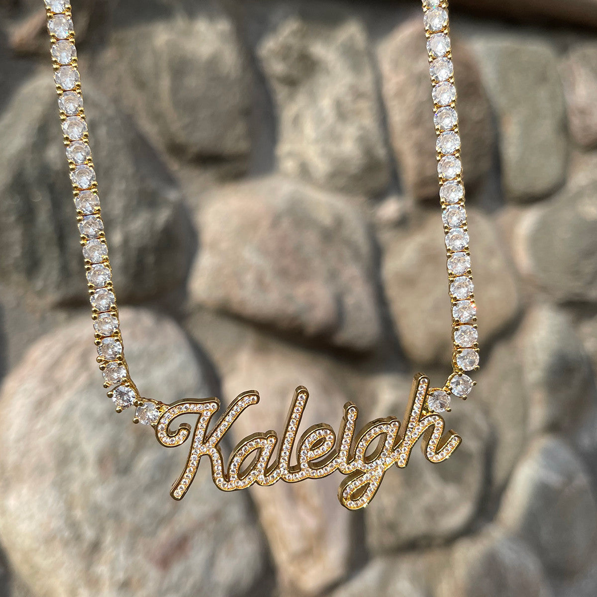 The Classy Girl | Tennis Chain Iced VVS Diamond CZ Custom Script Letter Necklace