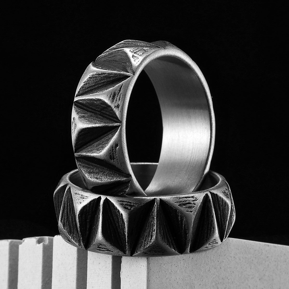 Geo | 316L No Fade Stainless Steel Geometric Cut Unique Personality Men's Ring