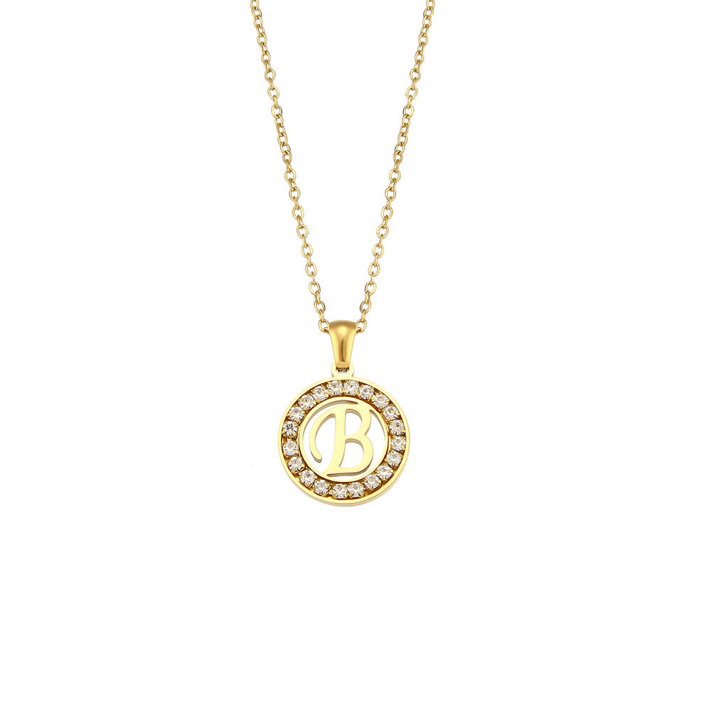 18k Gold Waterproof Hollow Round CZ Paved 26 Alphabet Initial Necklace