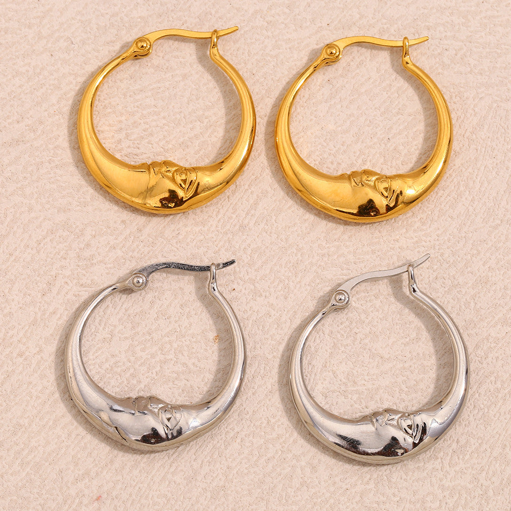 18k Gold Silver Waterproof Stainless Steel Abstract Half Moon Hoop Earrings
