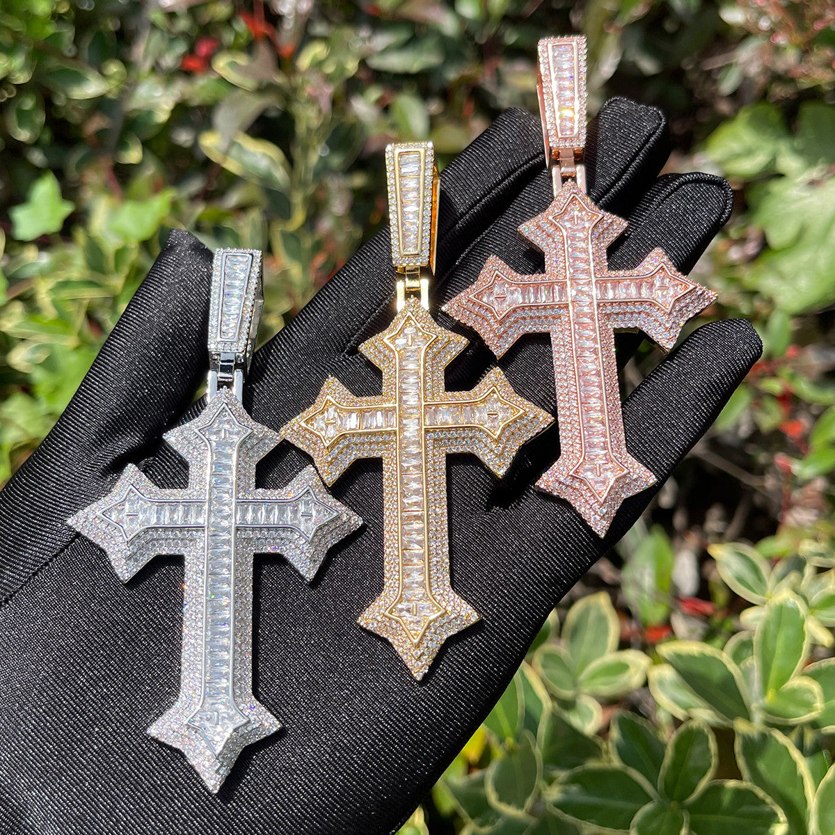The Arrow Cross | Designer VVS Diamond CZ Baguette Iced Blinged Out Pendant