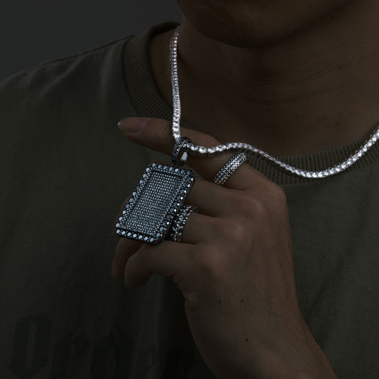 All Black Everything | Moissanite Diamond 925 Silver Iced Blinged Out Dog Tag Hip Hop Pendant