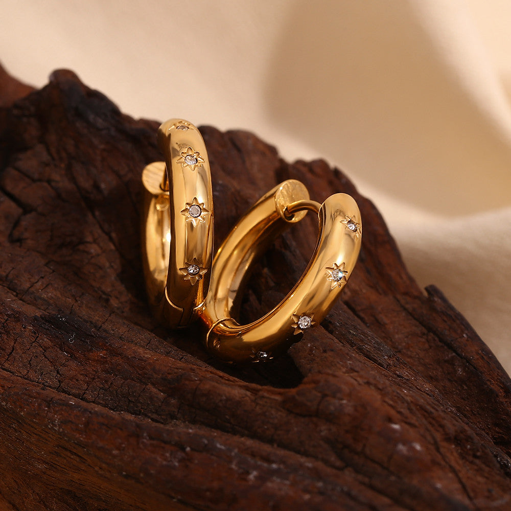 18k Gold Stainless 5A CZ Steel Waterproof Non Tarnished Thick Hoop Earrings