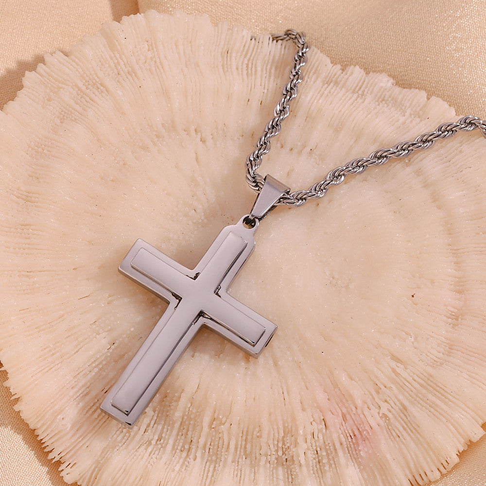 Waterproof Smooth Double Cross 18k Gold Silver Stainless Steel Rope Chain Pendant
