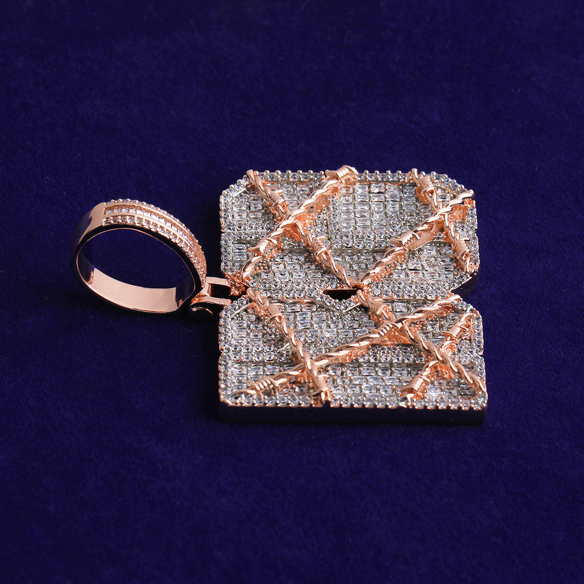 Cant Hold Me | Barbed Wire VVS Diamond CZ Baguette Stone Custom Name Plate Pendant