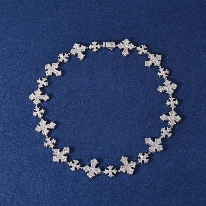 Crossed Link | Solid 925 Sterling Silver Moissanite Diamond Cross Link Hip Hop Chain