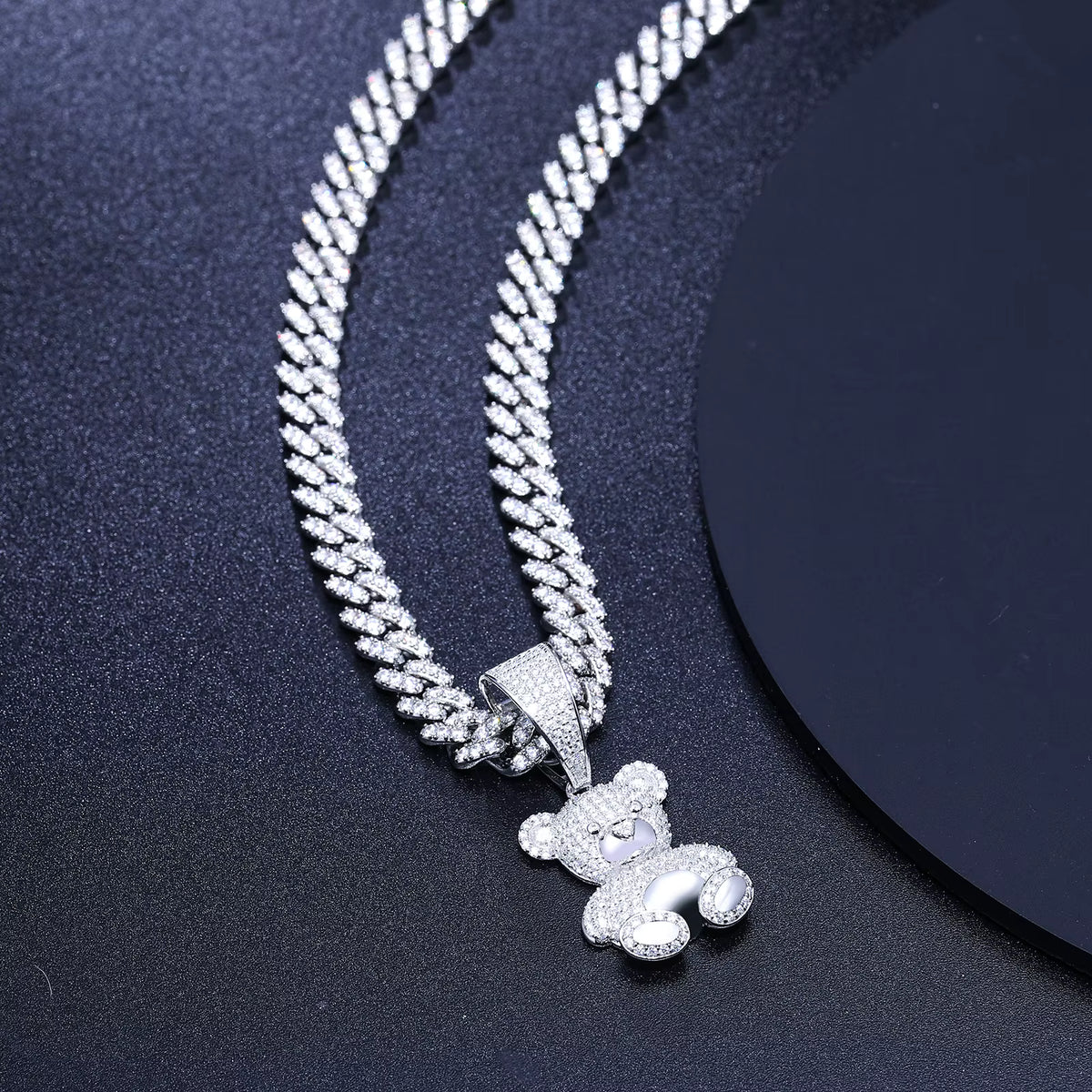 Teddy | Solid 925 Silver Moissanite VVS Diamond Teddy Bear Pendant Chain Necklace