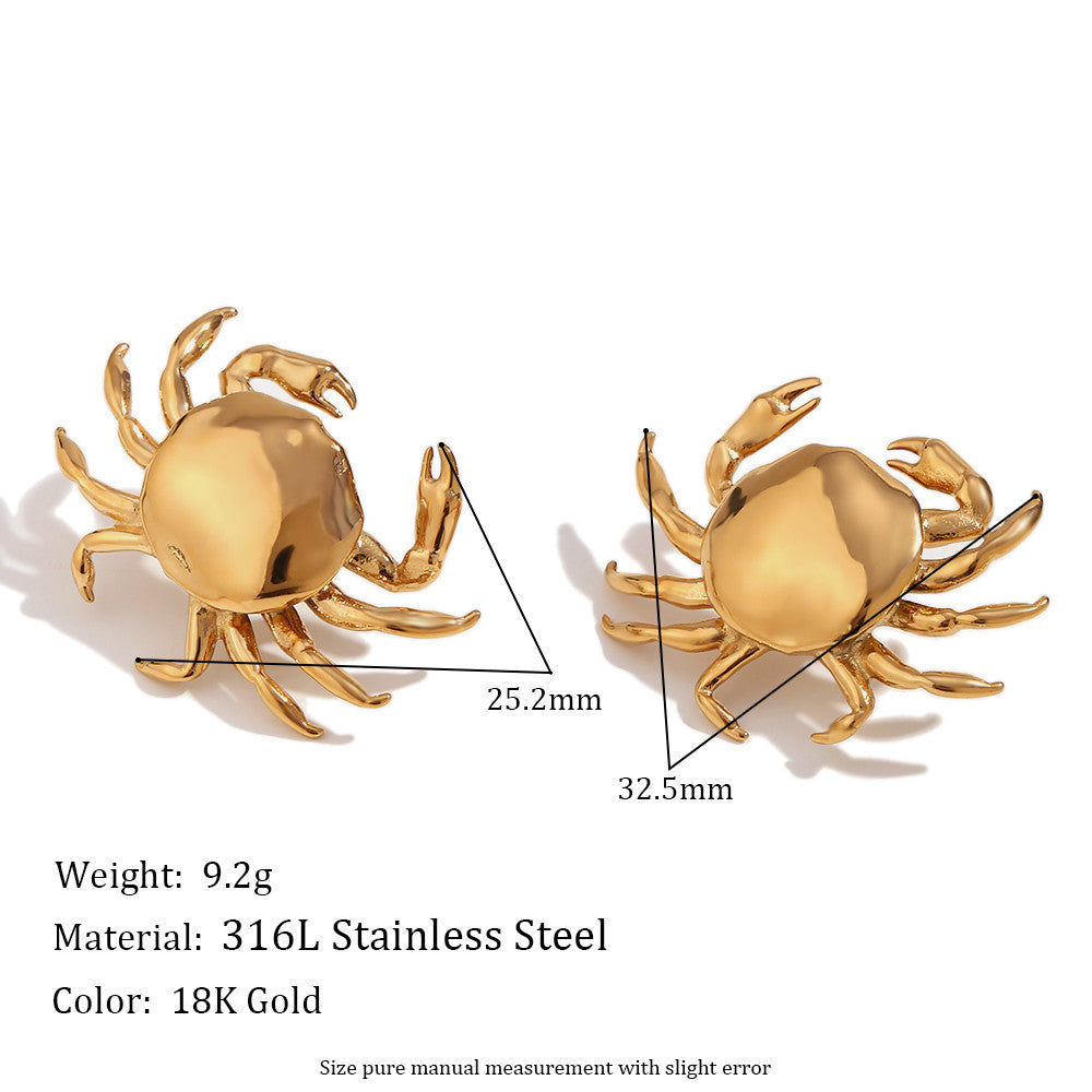 Ladies 18k Gold Silver Summer Ocean Series Crab Stud Water Resistant Earrings