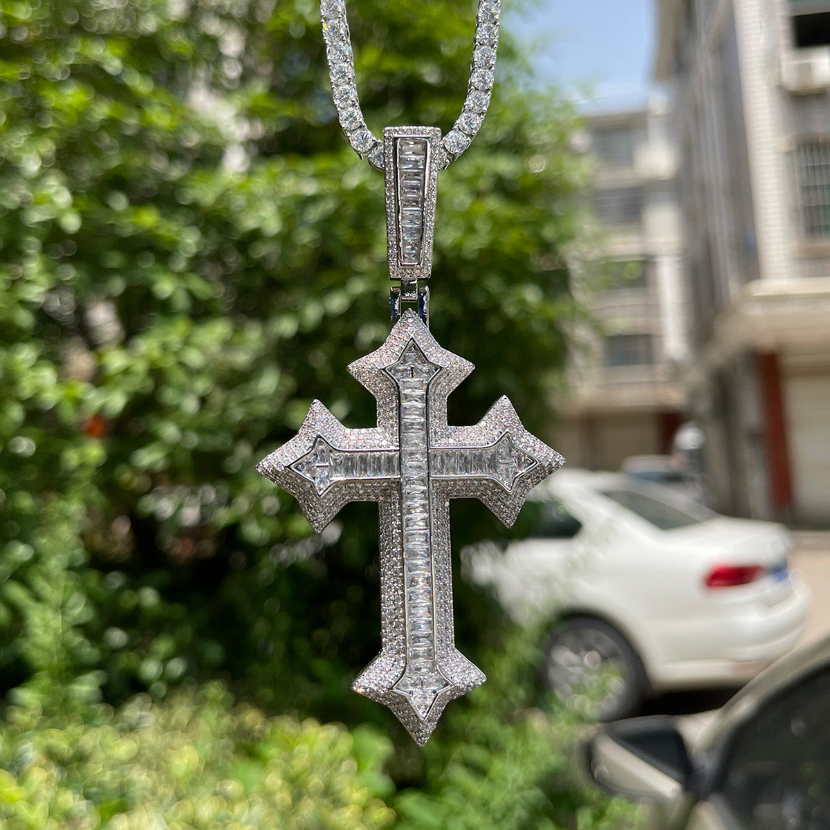 The Arrow Cross | Designer VVS Diamond CZ Baguette Iced Blinged Out Pendant