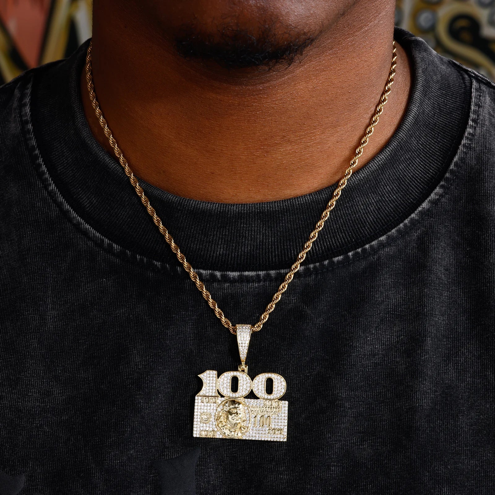 Keep It 100 | Iced Blinged Out Moissanite Diamond  925 Sterling Silver 100 Dollar Pendant