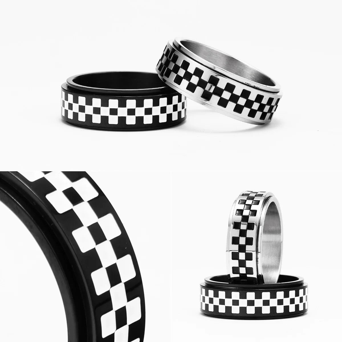 Checkered Flag | 316L No Fade Stainless Steel Fidget Spinner Street Wear Ring