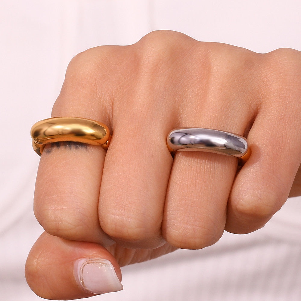 18k Gold Silver Waterproof Casting Mix Color Thick Lines Stainless Steel Rings