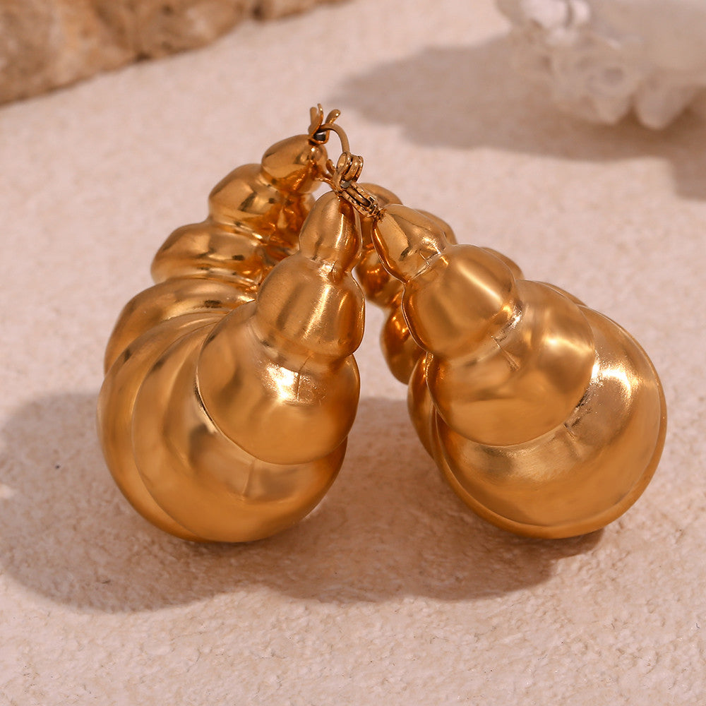 18k Gold over Stainless Steel Waterproof Chunky Oversize Big 3D Hollow Hoop Earrings