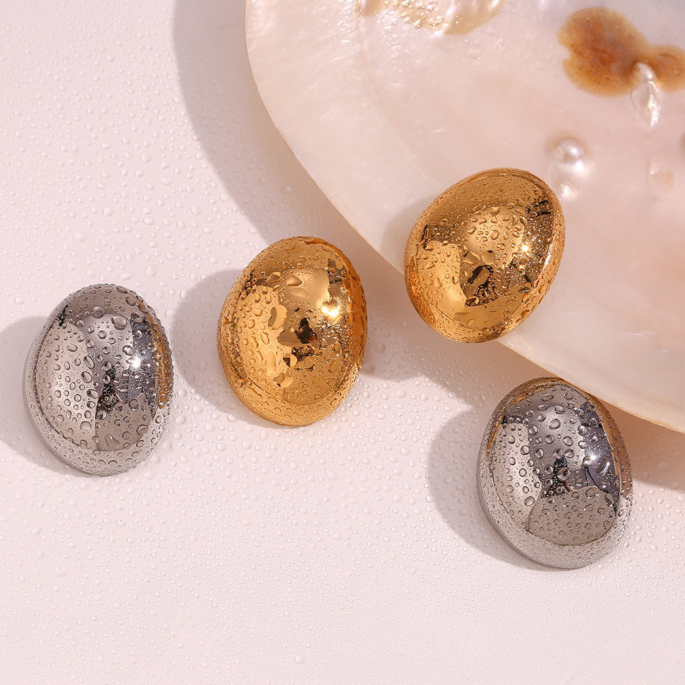 Ladies 18k Gold Waterproof Smooth Exaggerated Round Stone Shaped Earrings