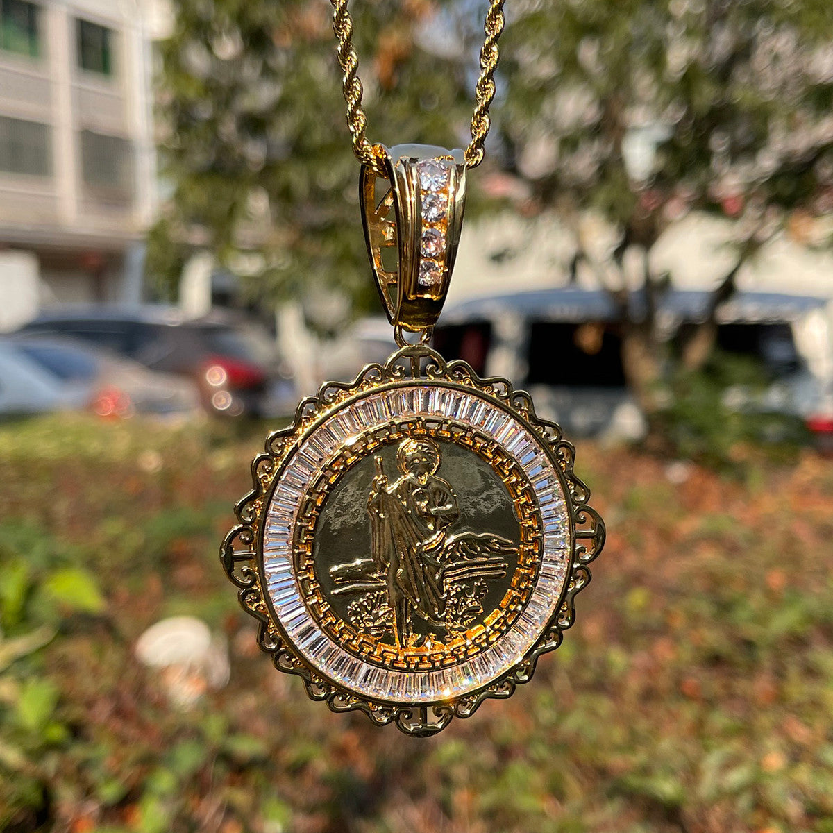Jesus The Shepard Sacred Majesty Baguette 24k Gold Pendant