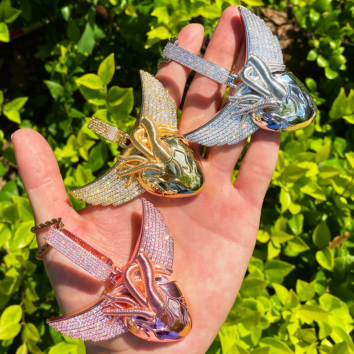 Love Again | VVS Diamond CZ Winged Heart Rose Gold Silver 24k Hip Hop Pendant