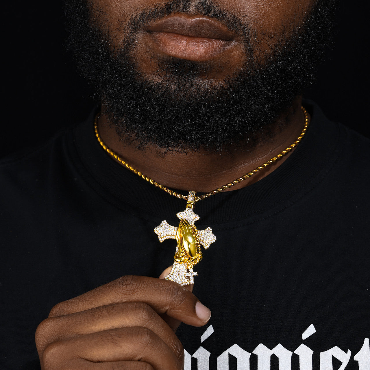 The Power Of Prayer | Solid 925 Silver Prayer Hands Cross Moissanite Diamond Hip Hop Pendant