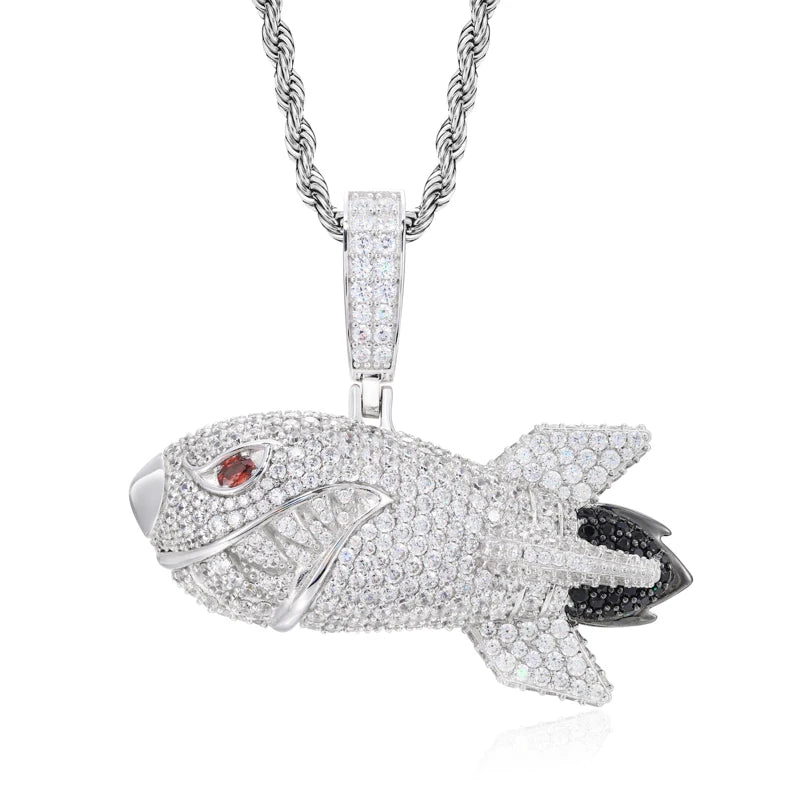 Missile Shark | 925 Sterling Silver Moissanite Hip Hop Shark Missile Hip Hop Pendant