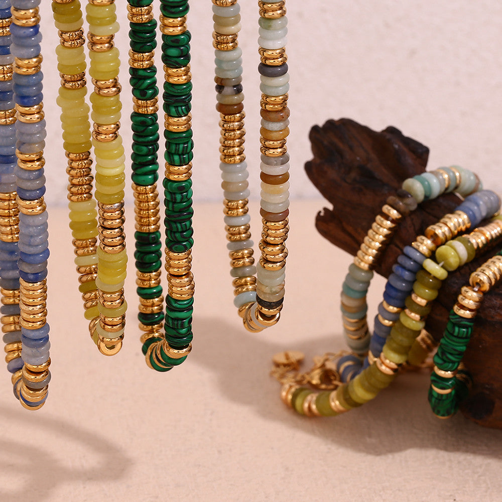 18k Gold Stainless Steel Natural Stone Tiger Eye Necklace Bracelet Jewelry Set