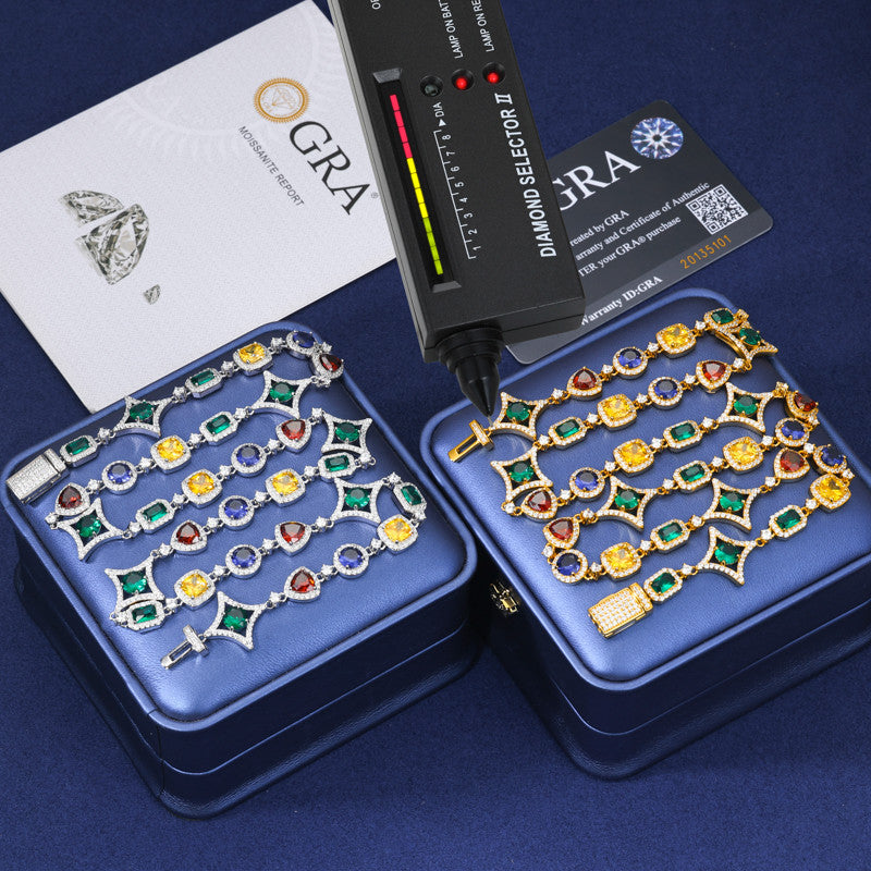 Star Trails | Solid Sterling Silver Moissanite Diamond Colorful Gemstone Hip Hop Chain