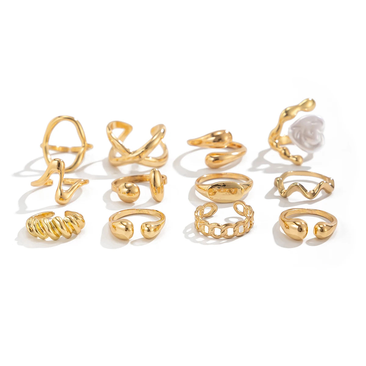 Ladies High Fashion Gold 12 Piece Tear Drop Vintage Ring Set