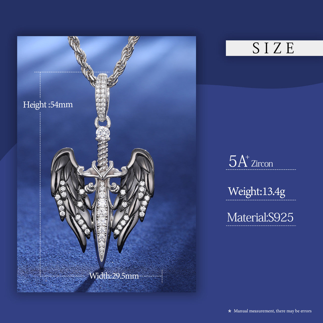 Angel Sword | Mens 925 Sterling Silver Moissanite Diamond Hip Hop Pendant Chain