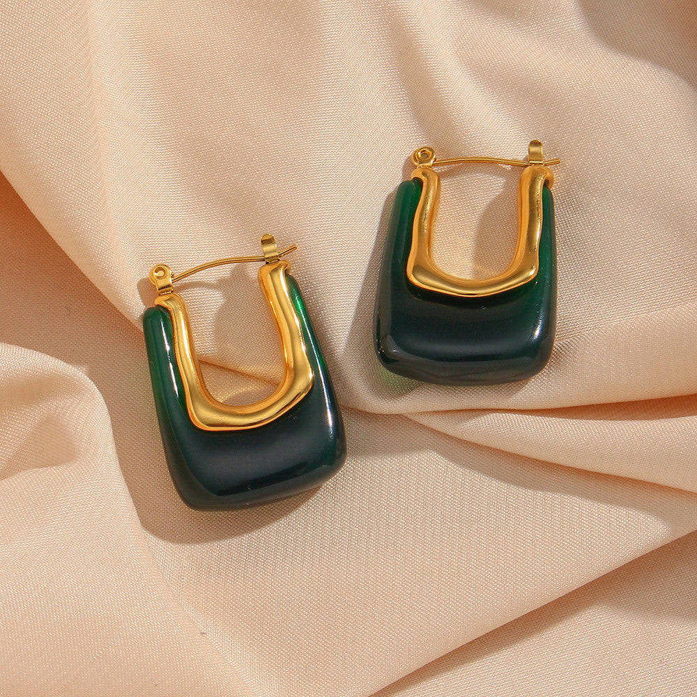 18k Gold Stainless Steel Tarnish Free Resin Crystal Hoop Earrings