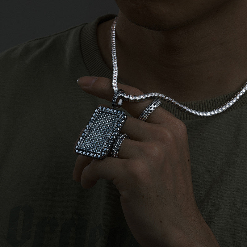 All Black Everything | Moissanite Diamond 925 Silver Iced Blinged Out Dog Tag Hip Hop Pendant