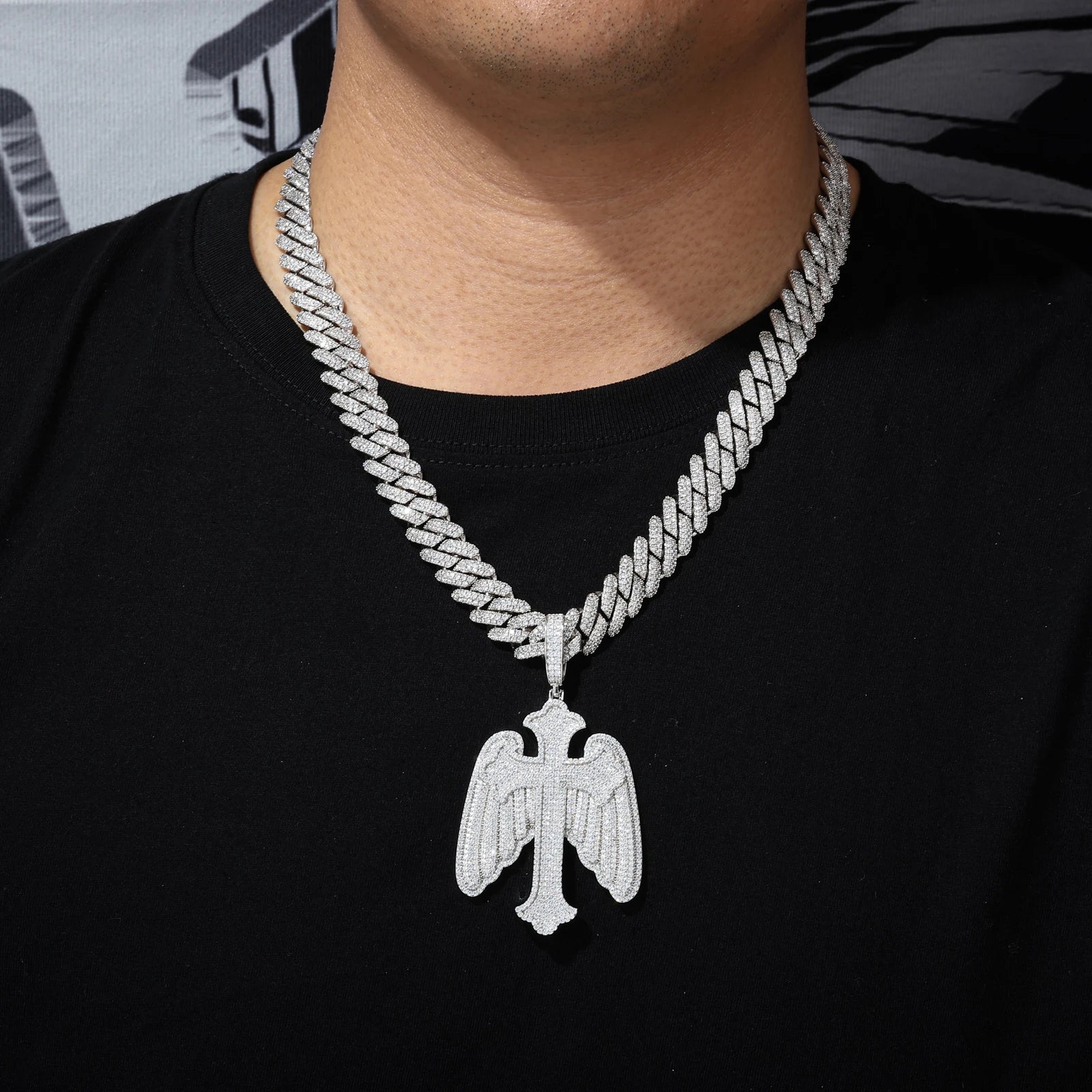 The Bling Angel | VVS Moissanite Diamond Angel Wings Cross 925 Silver Hip Hop Pendant