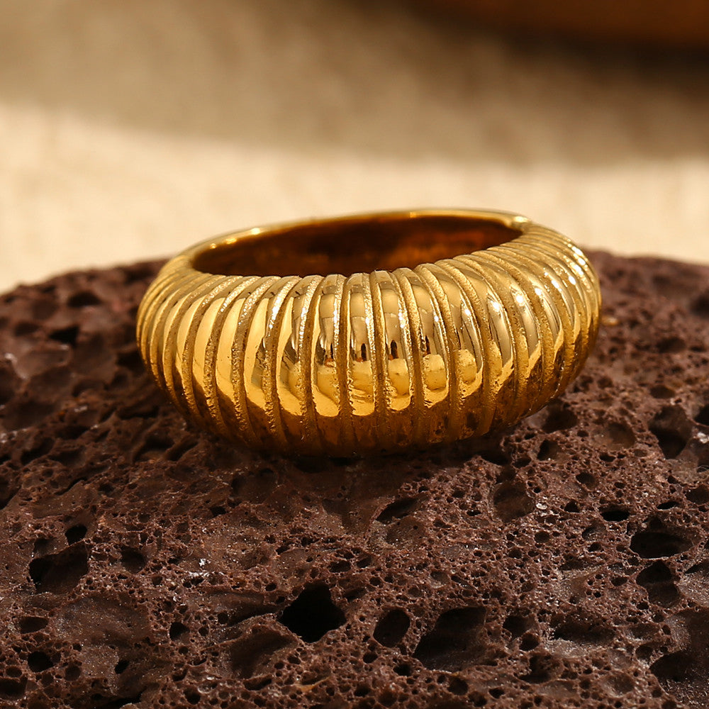 Women's Minimalist Style Thin Bread 18k Gold Waterproof Stainless Steel Ring