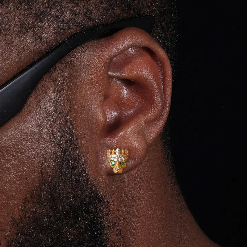 The Undead | Fleur De Lis Crown Skull Head Hip Hop Moissanite Diamond 925 Earrings