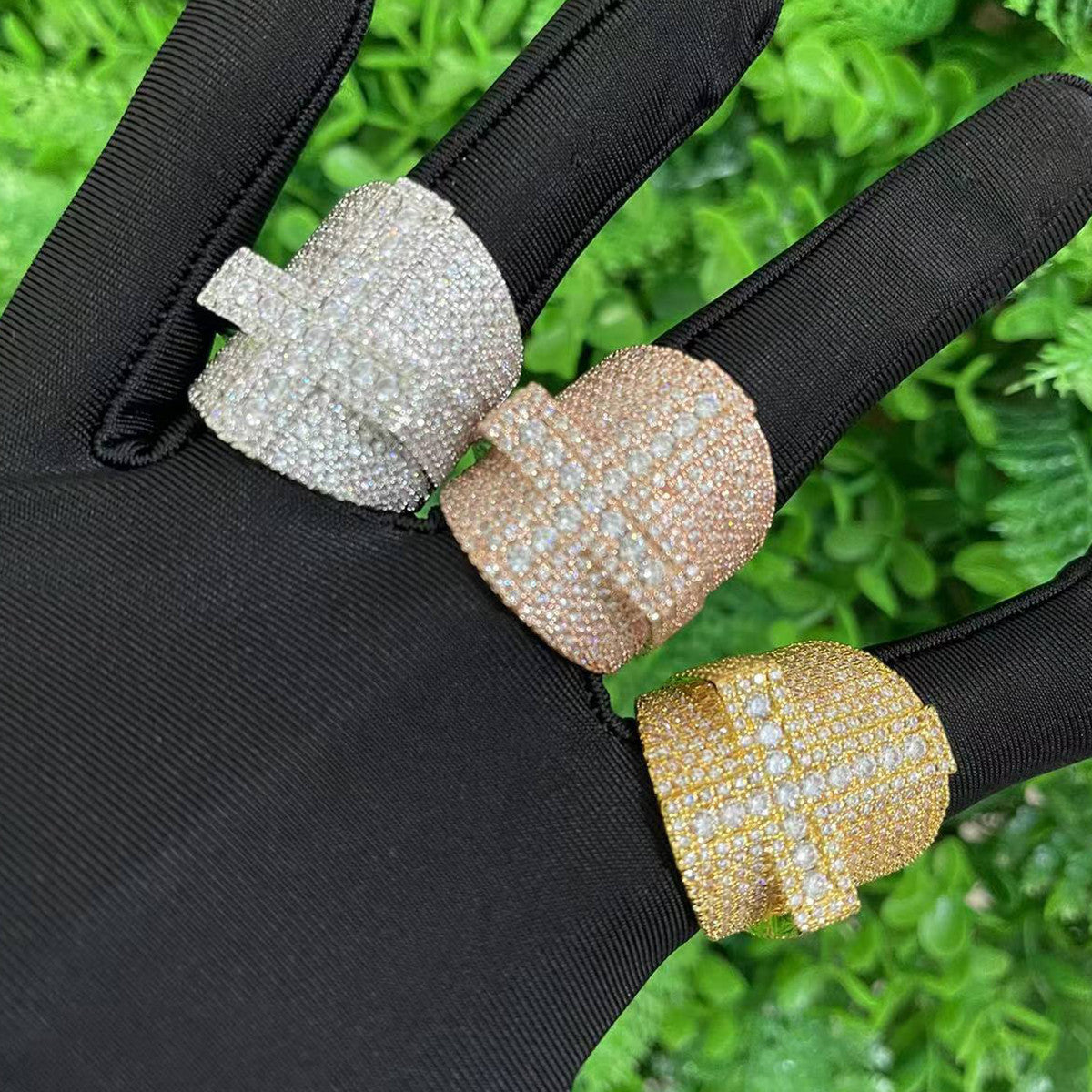 Flooded Ice Big Boy Street Wear Fashion Hip Hop Cross Micro Pave Blinged Out Rings