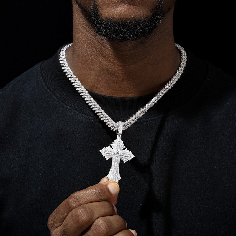 Radiance | Solid Silver Moissanite Diamond Radiant Cross Hip Hop Pendant Chain