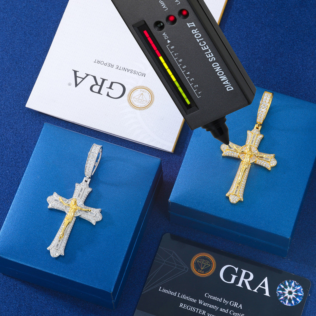 18k Gold Solid 925 Sterling Silver Jesus Crucifix D VVS Moissanite Diamond Cross Pendant