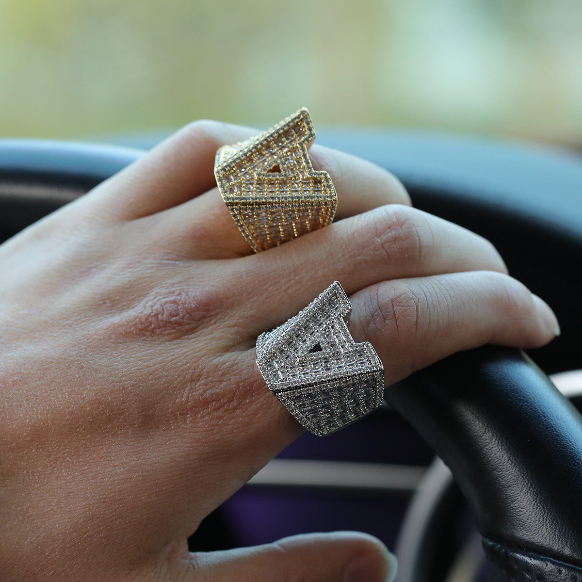 Flooded Ice Rose Gold Silver 24k Hip Hop Custom Initial Baguette Rings