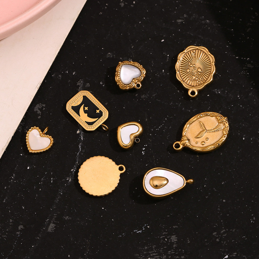 18k Gold Waterproof DIY Retro Style Moon Star Agate Stone Heart Pendant Necklace Bracelet