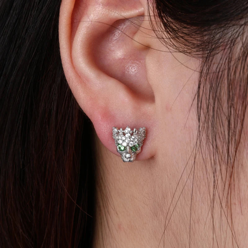 The Undead | Fleur De Lis Crown Skull Head Hip Hop Moissanite Diamond 925 Earrings